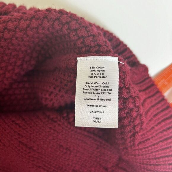 Talbots Petite Maroon Cardigan 2X Fisherman Cable Knit Cotton Wool Preppy Classy - Picture 5 of 8